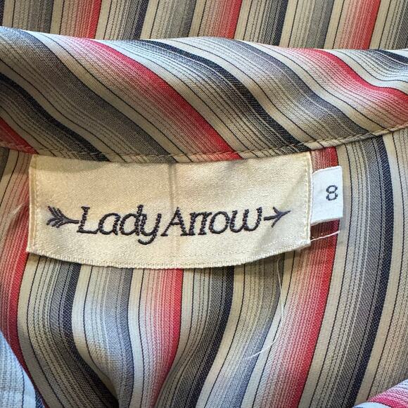 Vintage Lady Arrow Size 8 Made in Korea Striped Button High Collar Blouse - Picture 8 of 10